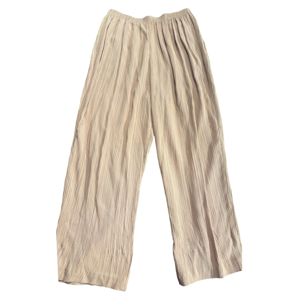 Briggs New York Vintage Tan Crepe Wide Leg Cropped Pants size M Made USA 729-400